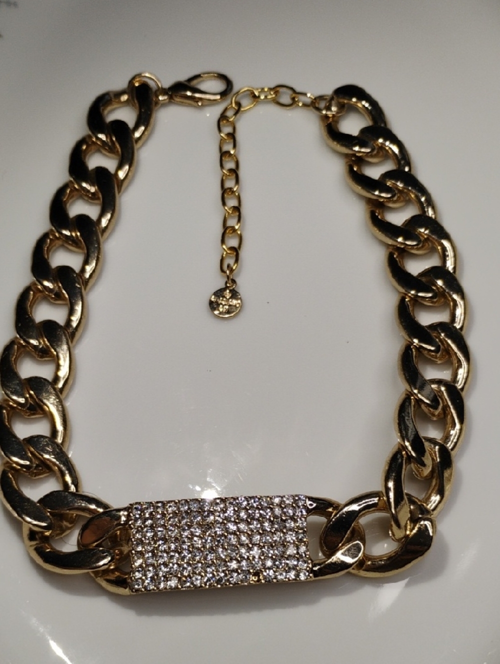 Graziano Signed Gold Tone Atone Crystal Pave Chunky Chain Necklace
